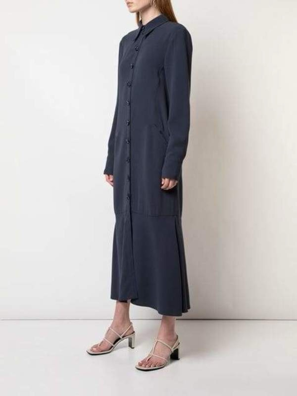 TIBI SPRING TRIACETATE MAXI SHIRTDRESS NAVY